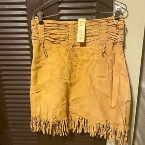 Suede Fringe High-waited Skirt Sz M